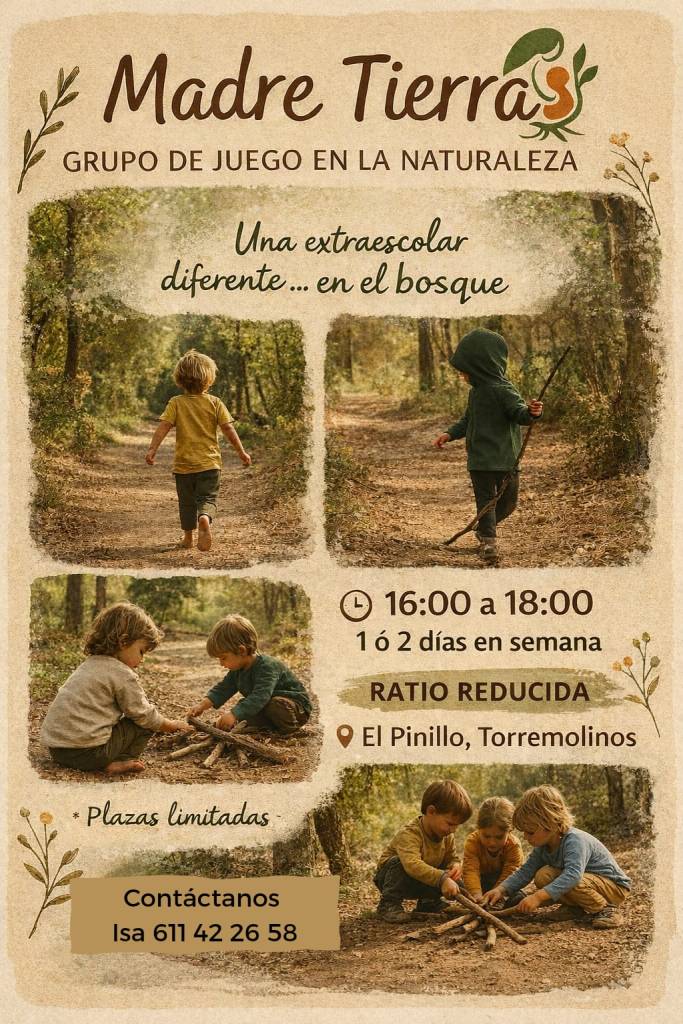 extraescolar en el bosque con juego libre y crianza respetuosa